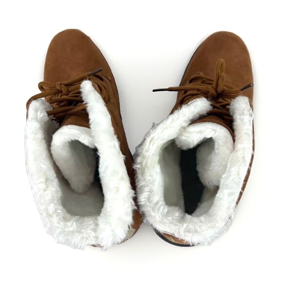 Chestnut Brown Snow Boots Mens SZ 11 Faux Suede Fleese Lined Lace Up Hiking - Picture 12 of 15